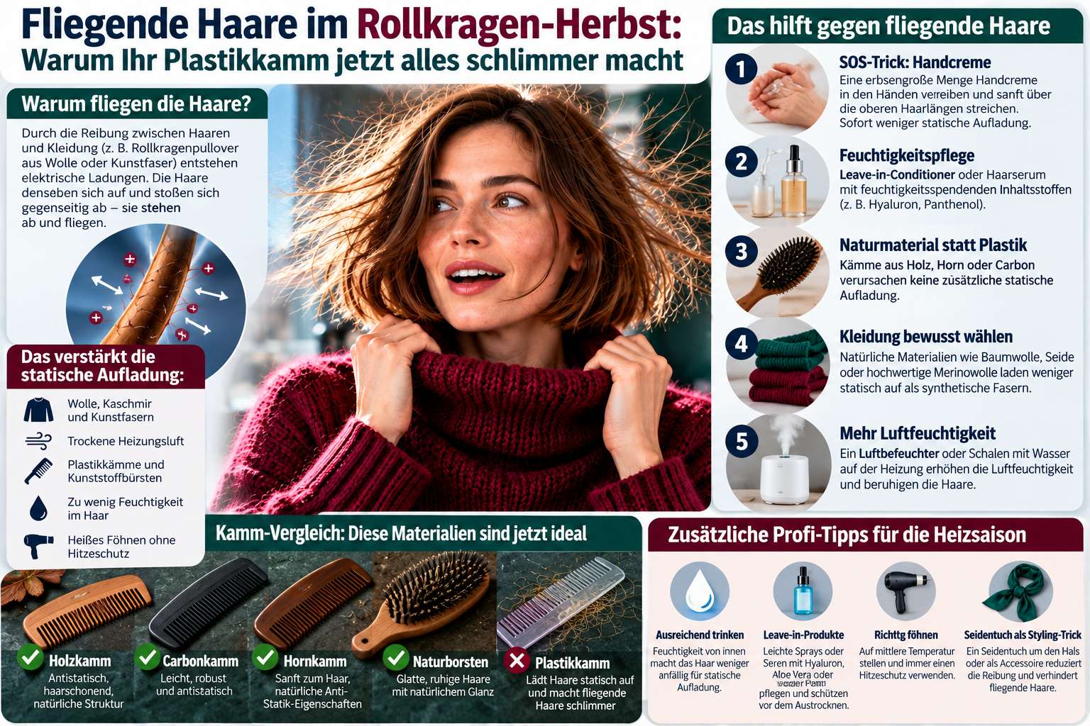 Fliegende Haare im Rollkragen-Herbst