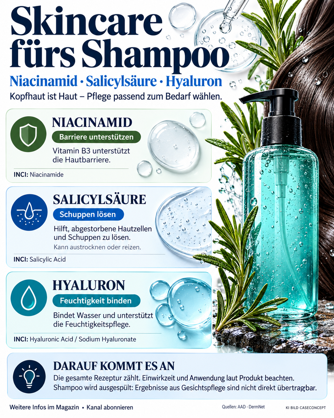 Kopfhautpflege mit Niacinamid, Salicylsäure und Hyaluron